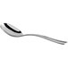 An Acopa stainless steel bouillon spoon with a curved silver handle.
