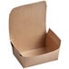 A brown Fold-Pak Bio-Plus Dine paper take-out box with the lid open.