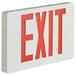 A white rectangular sign with red text reading "EXIT" and a white arrow.