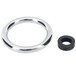 A metal ring with a silver finish and a black rubber washer.