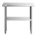A Regency stainless steel work table with undershelf on legs.