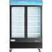 An Avantco black swing glass door merchandiser freezer.