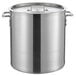A Choice heavy weight aluminum stock pot with handles and a lid.