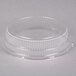 A Durable Packaging clear plastic round high dome lid on a clear plastic container.