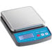 An AvaWeigh PC10 digital portion scale on a counter with a blue screen.