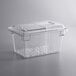 A clear plastic Cambro food storage container with a sliding lid.