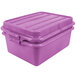 A purple Vollrath Traex plastic food storage box with two raised snap-on lids.
