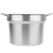A close-up of a stainless steel Vollrath double boiler inset.