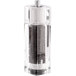 A Chef Specialties acrylic pepper mill and salt shaker combo with a white base and black lid.