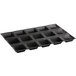 A black Sasa Demarle Flexipan square roll and bun silicone bread mold with 15 square compartments.