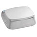A silver rectangular AvaWeigh digital portion scale with a blue lid.