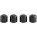 A row of black Lancaster Table & Seating rubber caps.