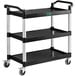 A black Choice utility cart with three shelves and wheels.