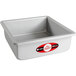 A white square container with a red and black label for Fat Daddio's PSQ-883 ProSeries Square Cake Pan.