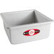 A white square Fat Daddio's cake pan with a red logo.
