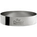 A silver stainless steel round tartlet ring with the words "Fat Daddio's ProSeries" on it.