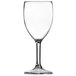 An Arcoroc clear plastic wine glass with a stem.