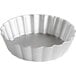 A silver Fat Daddio's round fluted tartlet pan with a removable bottom.