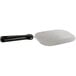 A stainless steel Fat Daddio's cake lifter with a black handle.