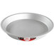 A round silver Fat Daddio's pie pan with a red label.
