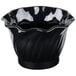A black Cambro swirl bowl with wavy edges.