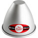 A silver Fat Daddio's round anodized aluminum cake pan with a cone-shaped bottom.