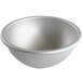 A silver hemisphere cake pan on a white background.