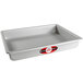 A rectangular silver baking pan with a removable bottom.