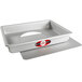 A silver rectangular baking pan with a removable bottom.