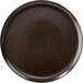 A brown coupe plate with a dark brown center and a white background.