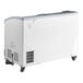 A white Galaxy curved top display freezer on wheels.