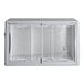 A white rectangular Galaxy glass top display freezer with clear glass curved top.