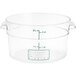 A clear plastic Vigor food storage container with green measurements.