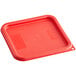 A red square Vigor polypropylene food storage container lid.