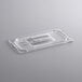 A clear plastic Vigor 1/4 size food pan lid with a handle.