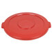 A red plastic lid with handles for a Continental 44 gallon trash can.