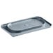 A gray Vigor polyethylene food pan lid on a large rectangular tray.