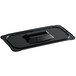 A black rectangular plastic food pan lid with a handle.