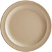 An Acopa Foundations tan narrow rim melamine plate with a white circle on a white background.