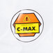 A close up of a white Cordova coverall label with a white sticker that says "C - Max"