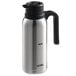 A silver and black stainless steel Thermos carafe with black accents.
