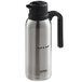 A silver stainless steel Thermos carafe with a black handle.