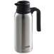 A silver and black Thermos vacuum carafe with a twist top.