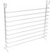 A metal Eagle Group tray slide rack for wire shelving with many wire rods.