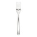 A close up of a Fortessa Scalini stainless steel appetizer/cake fork with a silver handle.