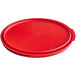 A red plastic Vigor food storage container lid.