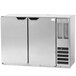 A silver stainless steel Beverage-Air back bar refrigerator with two doors.