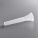 A white plastic flange with a white tip for a #32 Sausage Stuffer on a gray surface.