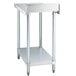 A Regency stainless steel filler table with a shelf.
