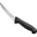 A Mercer Culinary curved boning knife with a black handle.